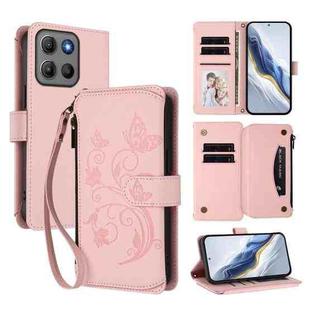 For Motorola Moto G15 / G15 Power Butterfly Love Flower Multi-card Zipper Wallet Leather Phone Case(Pink)