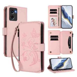 For Motorola Moto E15 / G05 Butterfly Love Flower Multi-card Zipper Wallet Leather Phone Case(Pink)