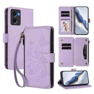 For Motorola Moto E15 / G05 Butterfly Love Flower Multi-card Zipper Wallet Leather Phone Case(Light Purple)