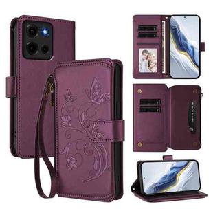 For Motorola Moto G 5G 2025 Butterfly Love Flower Multi-card Zipper Wallet Leather Phone Case(Dark Purple)