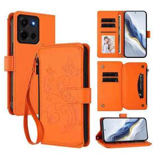 For Motorola Moto G 5G 2025 Butterfly Love Flower Multi-card Zipper Wallet Leather Phone Case(Orange)