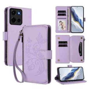 For Motorola Moto G 5G 2025 Butterfly Love Flower Multi-card Zipper Wallet Leather Phone Case(Light Purple)
