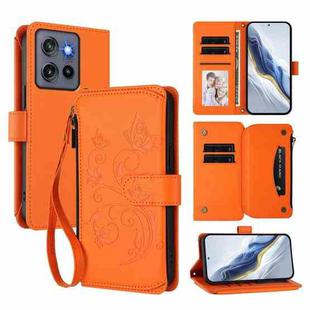 For Motorola Edge 50 Neo 5G Global Butterfly Love Flower Multi-card Zipper Wallet Leather Phone Case(Orange)