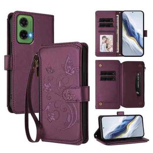 For Motorola Moto G35 5G Butterfly Love Flower Multi-card Zipper Wallet Leather Phone Case(Dark Purple)