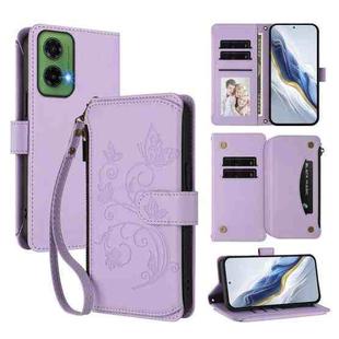 For Motorola Moto G35 5G Butterfly Love Flower Multi-card Zipper Wallet Leather Phone Case(Light Purple)