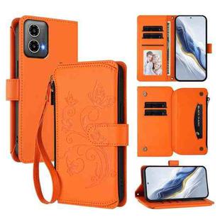 For Motorola Moto G34 5G / G45 5G Butterfly Love Flower Multi-card Zipper Wallet Leather Phone Case(Orange)