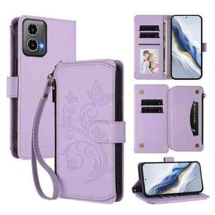 For Motorola Moto G34 5G / G45 5G Butterfly Love Flower Multi-card Zipper Wallet Leather Phone Case(Light Purple)