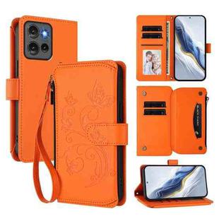 For Motorola Edge 50 5G Global Butterfly Love Flower Multi-card Zipper Wallet Leather Phone Case(Orange)