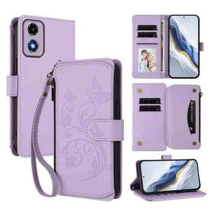 For Motorola Moto G24 4G / G04 4G Butterfly Love Flower Multi-card Zipper Wallet Leather Phone Case(Light Purple)