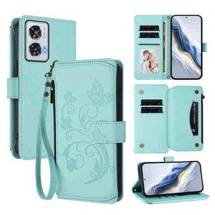 For Motorola Edge 50 Fusion 5G Global Butterfly Love Flower Multi-card Zipper Wallet Leather Phone Case(Mint Green)