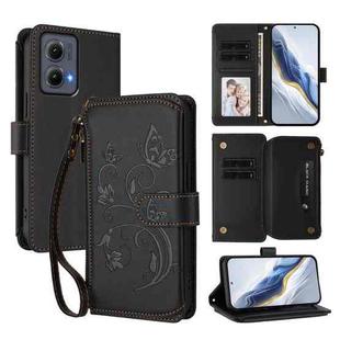 For Motorola Edge 5G 2024 Curved Global Butterfly Love Flower Multi-card Zipper Wallet Leather Phone Case(Black)