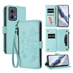 For Motorola Edge 5G 2024 Curved Global Butterfly Love Flower Multi-card Zipper Wallet Leather Phone Case(Mint Green)