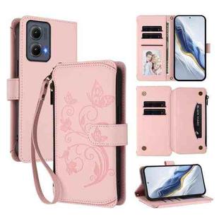 For Motorola Edge 5G 2024 Curved Global Butterfly Love Flower Multi-card Zipper Wallet Leather Phone Case(Pink)