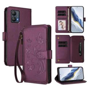 For Motorola Moto G53 5G / G13 4G Butterfly Love Flower Multi-card Zipper Wallet Leather Phone Case(Dark Purple)