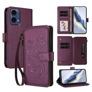 For Motorola Moto G24 Power India Butterfly Love Flower Multi-card Zipper Wallet Leather Phone Case(Dark Purple)