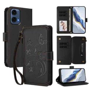 For Motorola Moto G24 Power India Butterfly Love Flower Multi-card Zipper Wallet Leather Phone Case(Black)