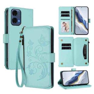 For Motorola Moto G24 Power India Butterfly Love Flower Multi-card Zipper Wallet Leather Phone Case(Mint Green)
