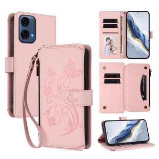 For Motorola Moto G24 Power India Butterfly Love Flower Multi-card Zipper Wallet Leather Phone Case(Pink)