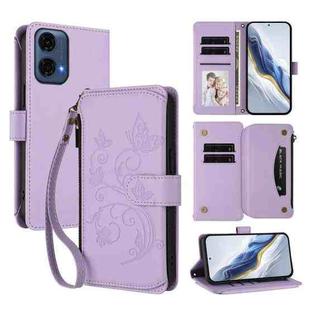 For Motorola Moto G24 Power India Butterfly Love Flower Multi-card Zipper Wallet Leather Phone Case(Light Purple)