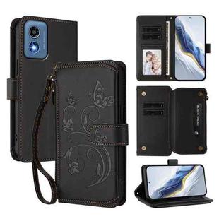 For Motorola Moto G Play 5G 2024 Butterfly Love Flower Multi-card Zipper Wallet Leather Phone Case(Black)