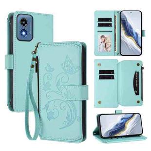 For Motorola Moto G Play 5G 2024 Butterfly Love Flower Multi-card Zipper Wallet Leather Phone Case(Mint Green)