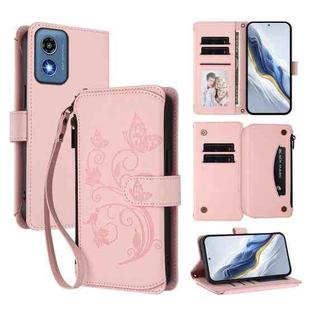 For Motorola Moto G Play 5G 2024 Butterfly Love Flower Multi-card Zipper Wallet Leather Phone Case(Pink)