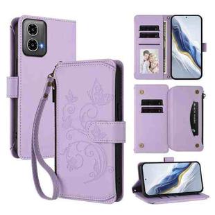For Motorola Moto G34 Global Butterfly Love Flower Multi-card Zipper Wallet Leather Phone Case(Light Purple)