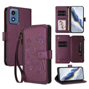 For Motorola Moto G Play 4G 2024 Butterfly Love Flower Multi-card Zipper Wallet Leather Phone Case(Dark Purple)