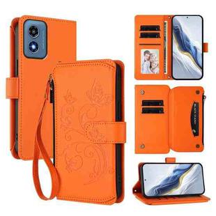 For Motorola Moto G Play 4G 2024 Butterfly Love Flower Multi-card Zipper Wallet Leather Phone Case(Orange)