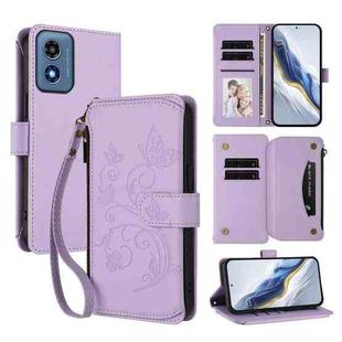 For Motorola Moto G Play 4G 2024 Butterfly Love Flower Multi-card Zipper Wallet Leather Phone Case(Light Purple)