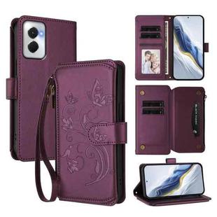 For Motorola Moto G Power 5G 2024 Butterfly Love Flower Multi-card Zipper Wallet Leather Phone Case(Dark Purple)