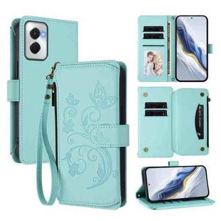For Motorola Moto G Power 5G 2024 Butterfly Love Flower Multi-card Zipper Wallet Leather Phone Case(Mint Green)