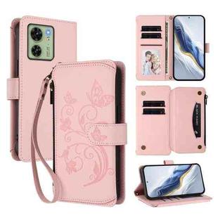 For Motorola Edge 40 5G Global Butterfly Love Flower Multi-card Zipper Wallet Leather Phone Case(Pink)