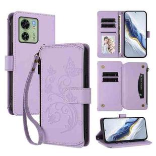 For Motorola Edge 40 5G Global Butterfly Love Flower Multi-card Zipper Wallet Leather Phone Case(Light Purple)