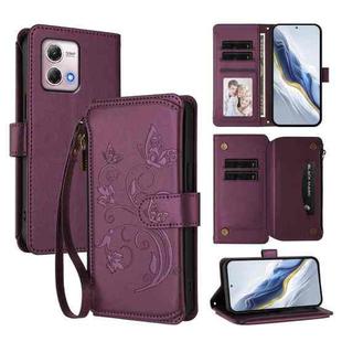 For Motorola Moto G Stylus 2023 4G Butterfly Love Flower Multi-card Zipper Wallet Leather Phone Case(Dark Purple)