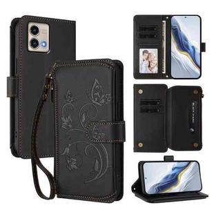 For Motorola Moto G Stylus 5G 2023 Butterfly Love Flower Multi-card Zipper Wallet Leather Phone Case(Black)