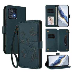 For Motorola Edge+ 2023 / Edge 40 Pro 5G Butterfly Love Flower Multi-card Zipper Wallet Leather Phone Case(Dark Green)