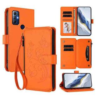 For Motorola Moto G Play 2023 Butterfly Love Flower Multi-card Zipper Wallet Leather Phone Case(Orange)