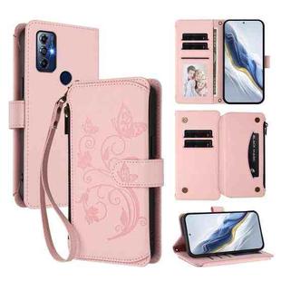 For Motorola Moto G Play 2023 Butterfly Love Flower Multi-card Zipper Wallet Leather Phone Case(Pink)