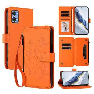 For Motorola Moto E22 4G / E22i 4G Butterfly Love Flower Multi-card Zipper Wallet Leather Phone Case(Orange)
