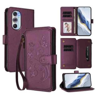 For Motorola Edge X30 5G / S30 Pro Butterfly Love Flower Multi-card Zipper Wallet Leather Phone Case(Dark Purple)