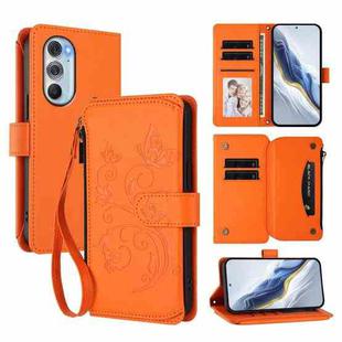 For Motorola Edge X30 5G / S30 Pro Butterfly Love Flower Multi-card Zipper Wallet Leather Phone Case(Orange)