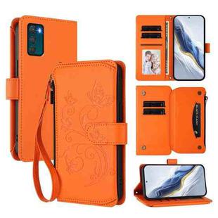 For Motorola Moto G42 4G Butterfly Love Flower Multi-card Zipper Wallet Leather Phone Case(Orange)