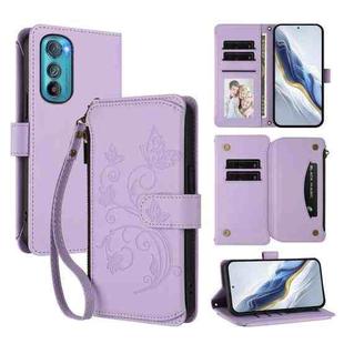 For Motorola Edge 30 Butterfly Love Flower Multi-card Zipper Wallet Leather Phone Case(Light Purple)