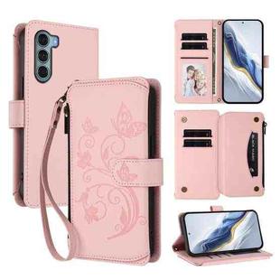For Motorola Moto G200 5G Butterfly Love Flower Multi-card Zipper Wallet Leather Phone Case(Pink)
