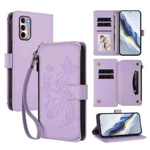 For Motorola Moto G Stylus 2022 4G Butterfly Love Flower Multi-card Zipper Wallet Leather Phone Case(Light Purple)