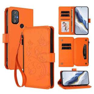 For Motorola Moto G Power 2022 Butterfly Love Flower Multi-card Zipper Wallet Leather Phone Case(Orange)
