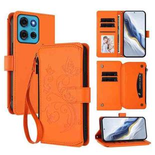 For Motorola Moto G75 5G Butterfly Love Flower Multi-card Zipper Wallet Leather Phone Case(Orange)