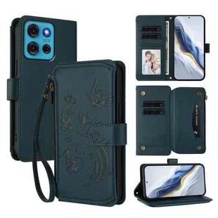 For Motorola Moto G75 5G Butterfly Love Flower Multi-card Zipper Wallet Leather Phone Case(Dark Green)
