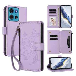 For Motorola Moto G75 5G Butterfly Love Flower Multi-card Zipper Wallet Leather Phone Case(Light Purple)